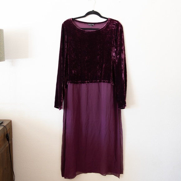 Eileen Fisher Ballet Neck Duster Shift Dress Velvet Silk Duster - No slip - Picture 3 of 7